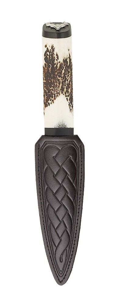 Staghorn Damascus Sgian Dubh with Stag & Black Sheath