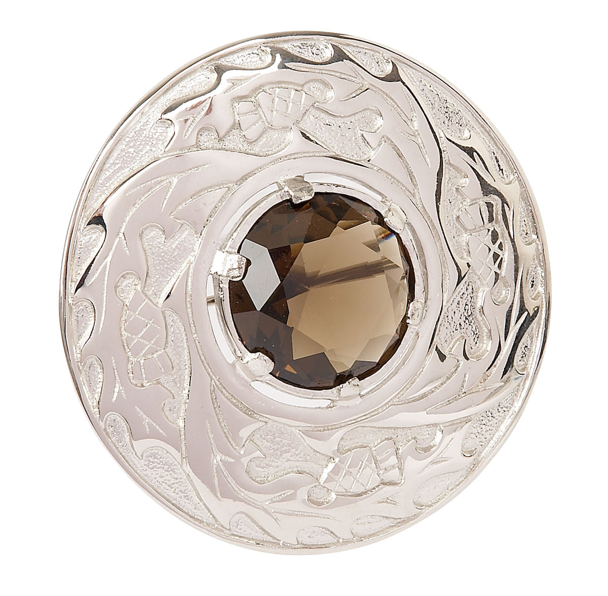 Thistle Plaid Brooch with Stone - Jet Black