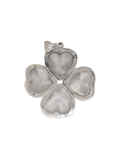 Sterling silver 22mm 4 leaf clover & Heart Locket pendant, holds 4 photos