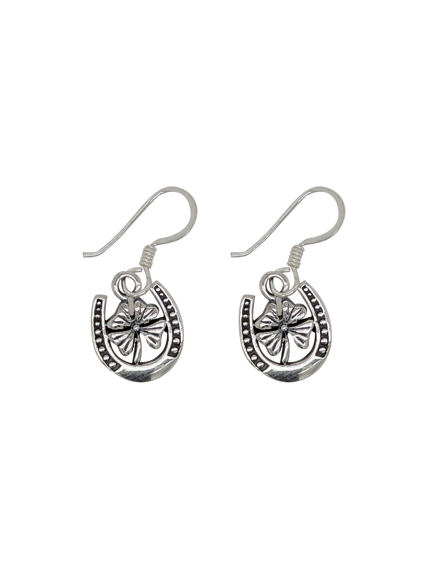 Sterling silver Horseshoe & 4 Leaf Clover Earrings