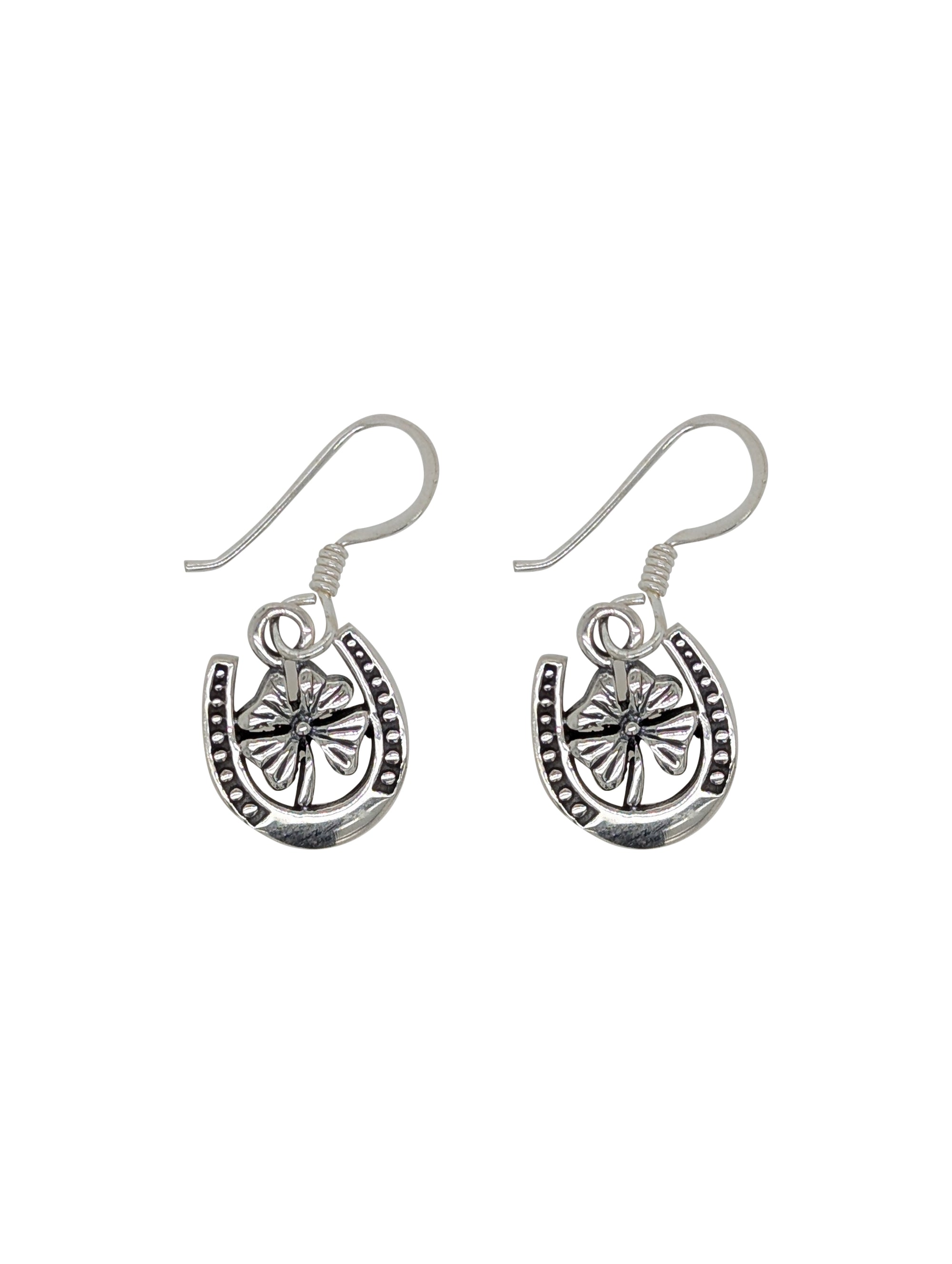 Sterling silver Horseshoe & 4 Leaf Clover Earrings