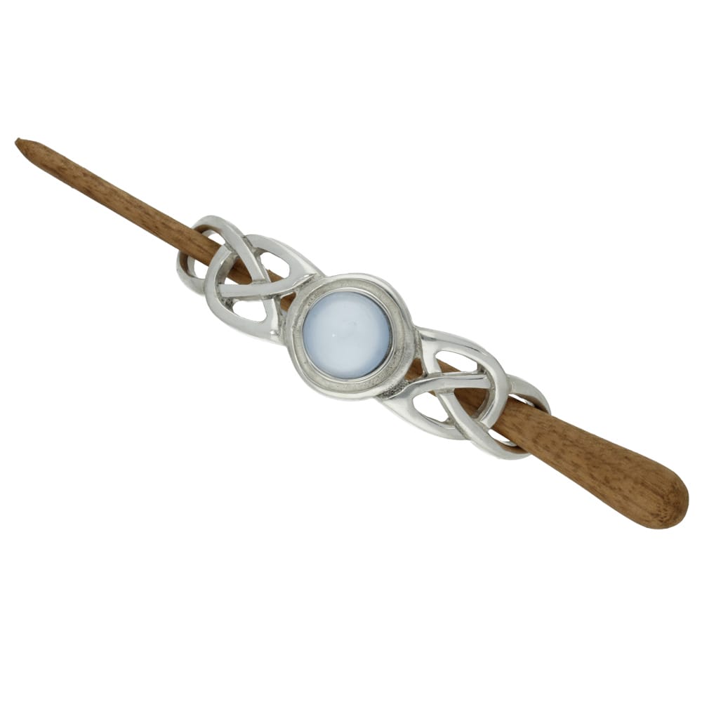 Celtic Knot hairslide with wooden pin - Blue Glass