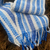Blue and Cream Stripey Wool and Silk Scarf