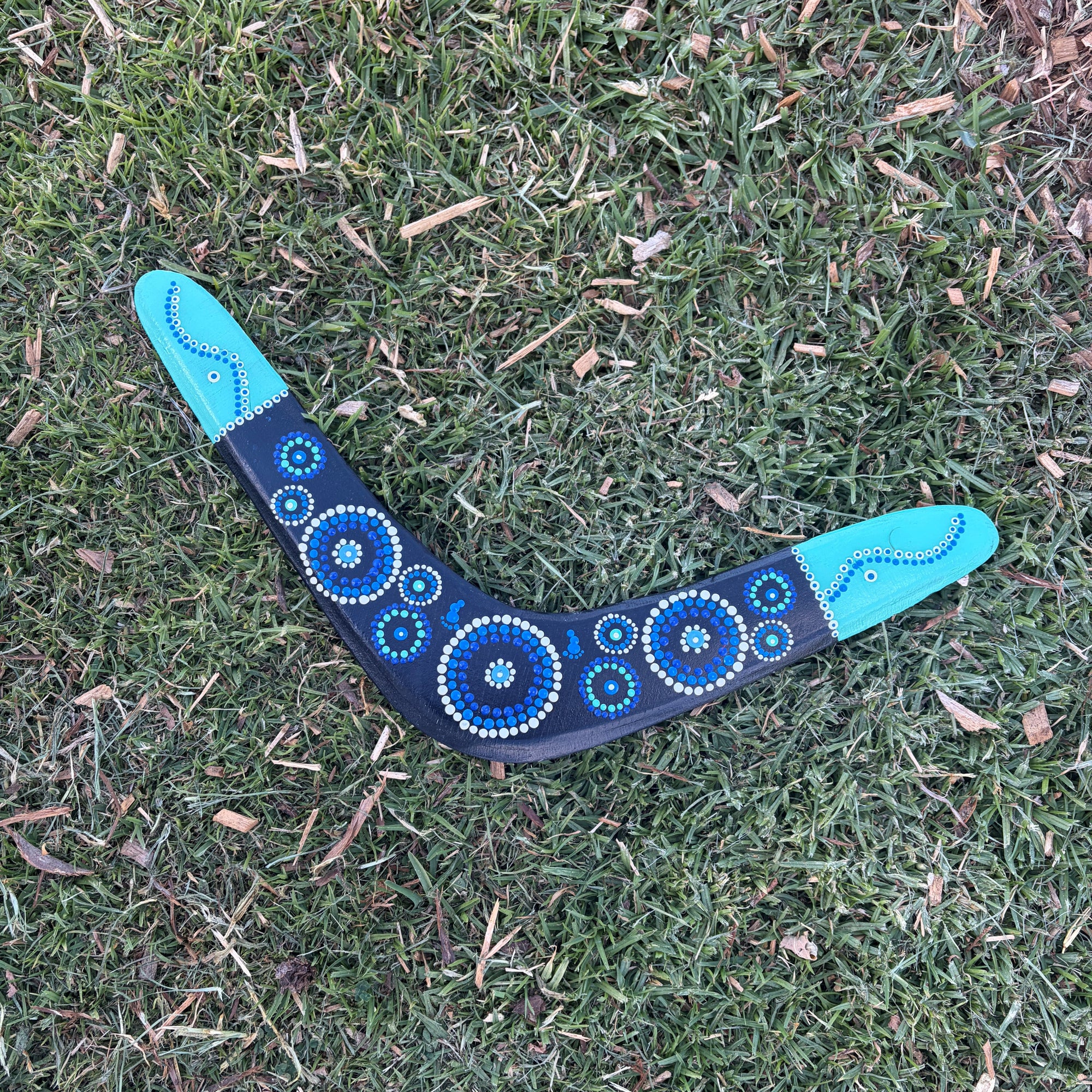 Hand Painted Boomerang with Waterholes