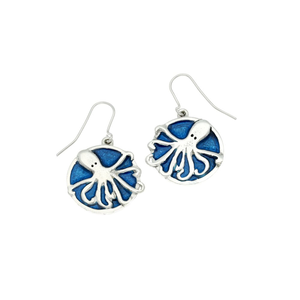 Kraken Drop Earrings with Blue Enamel