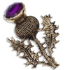 Miracle Single Thistle Kilt Pin Pewter - Amethyst glass Antique Gold