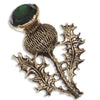 Miracle Single Thistle Kilt Pin Pewter - Emerald glass Antique Gold