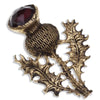 Miracle Single Thistle Kilt Pin Pewter - Ruby glass Antique Gold