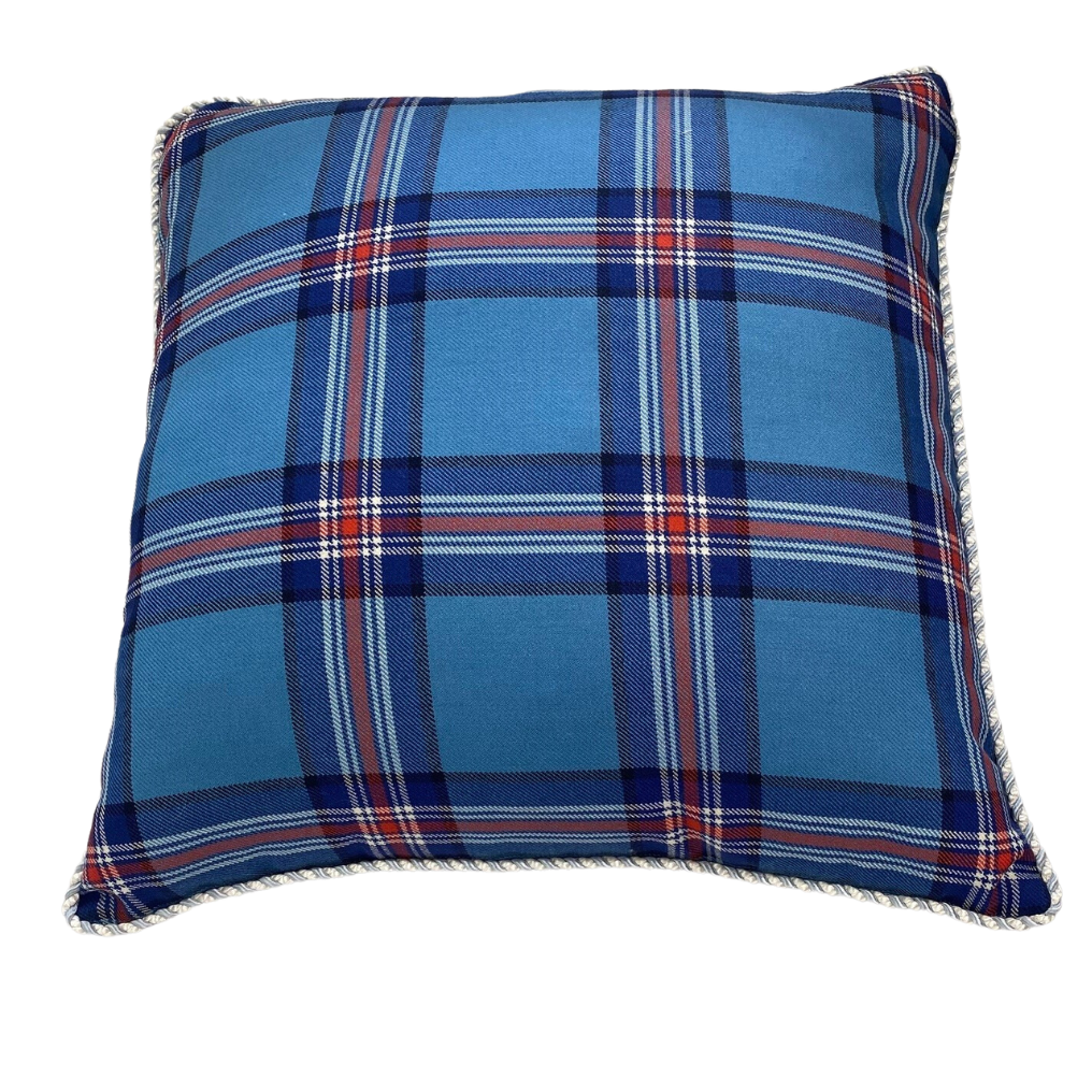 Scatter Cushion in Glen Innes Tartan with white and blue flanged piping