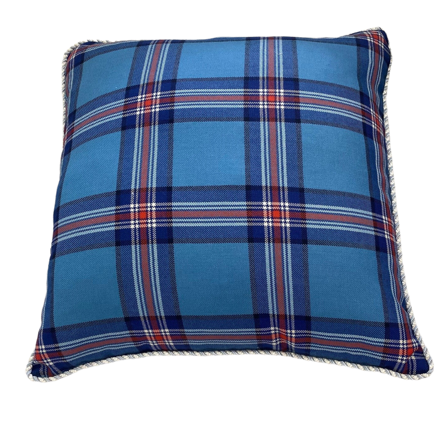 Scatter Cushion in Glen Innes Tartan with white and blue flanged piping