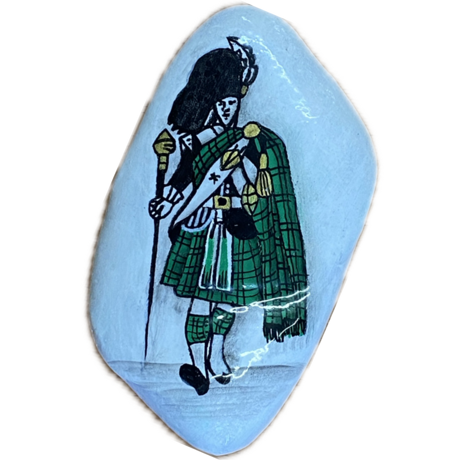 Painted Rock Scotsman in green tartan