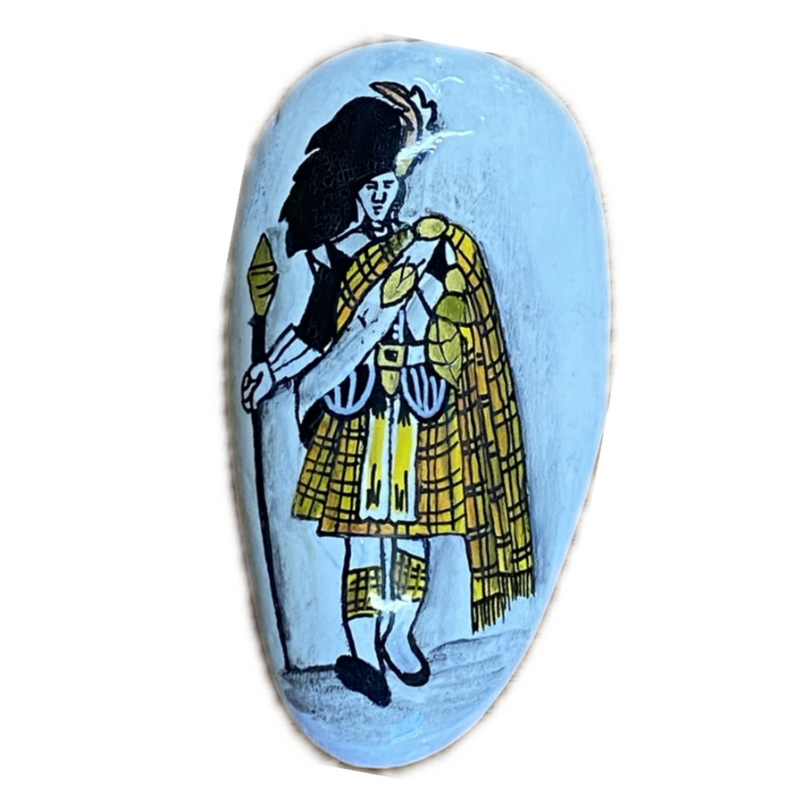 Painted Rock Scotsman in yellow tartan