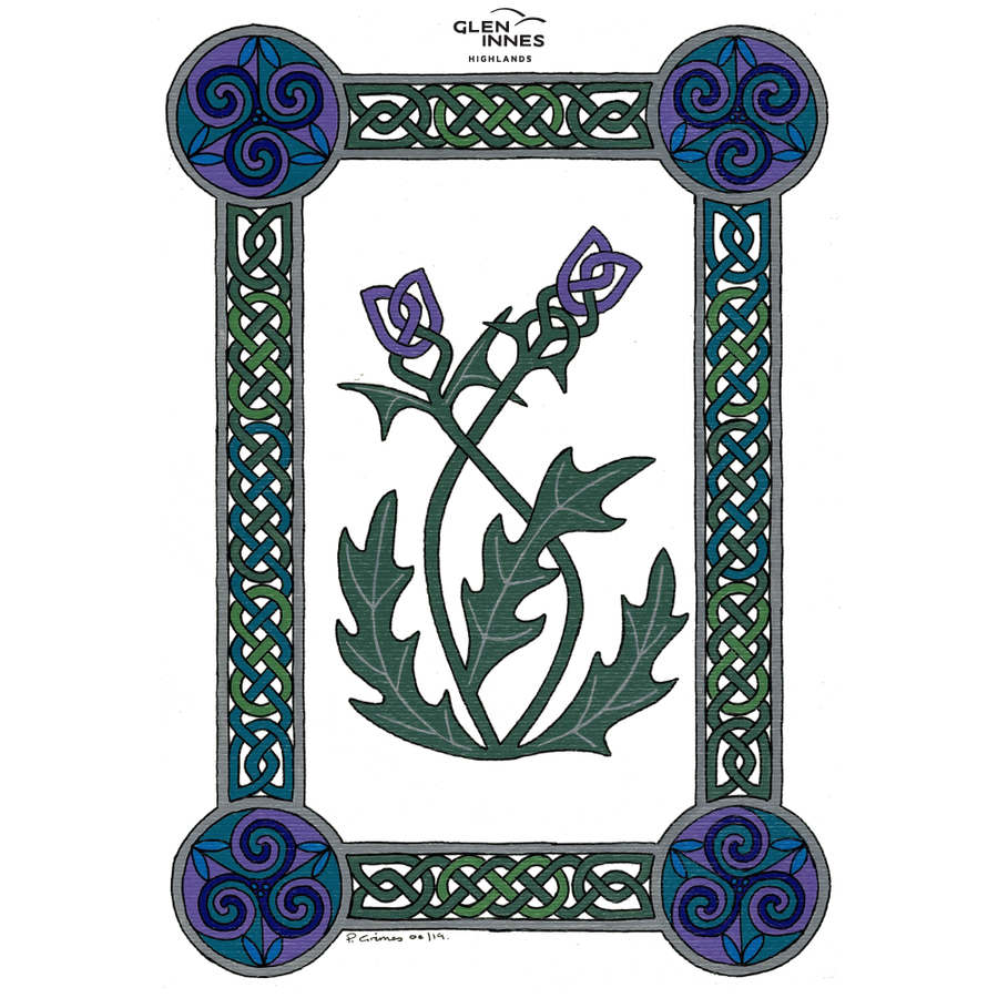 Celtic Thistle Linen Tea Towel