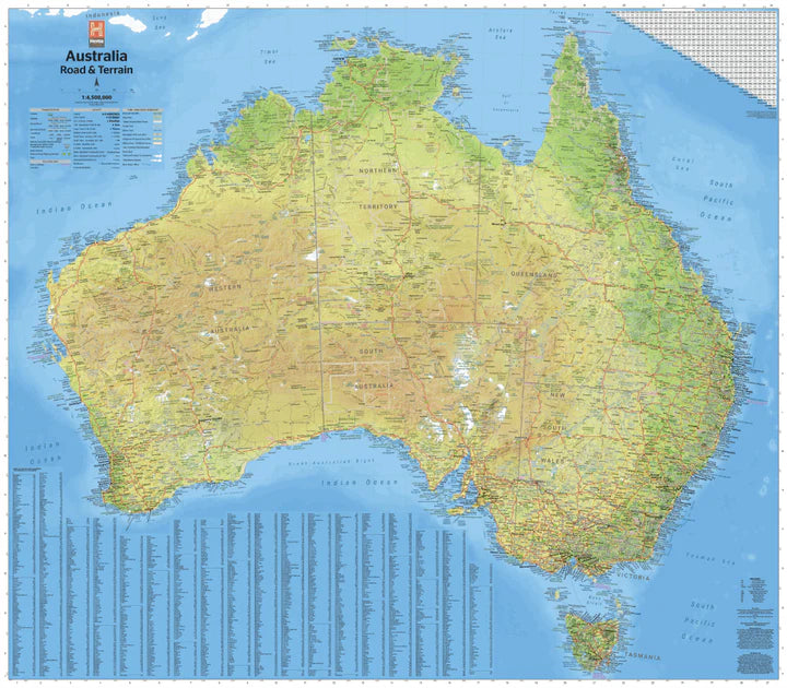 Australia Road and Terrain Map