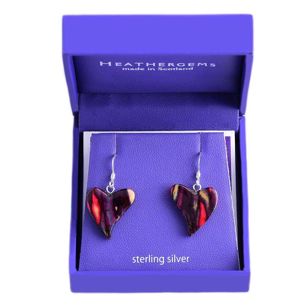 Quirky Heart Heather Sterling Silver Drop Earrings