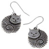 St Justin Fat cat drop earrings – PE598 – Embossed and polished pewter cats on surgical steel hooks