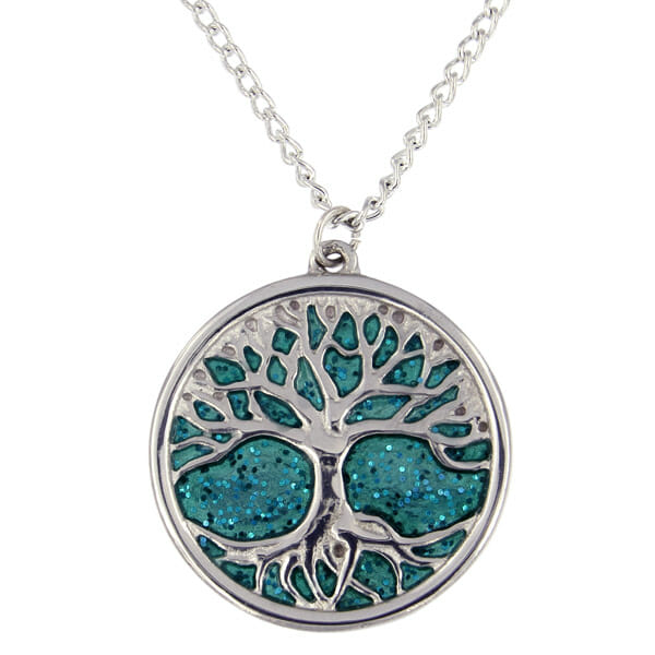 St Justin - Tree of life pendant with green glitter enamel