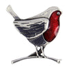 St Justin Robin on a branch brooch – PB875 – pewter robin with red enamel chest