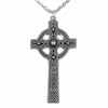 St Justin Large, pewter knot-work Cashel cross with a Celtic embossed design hung on a surgical steel trace chain