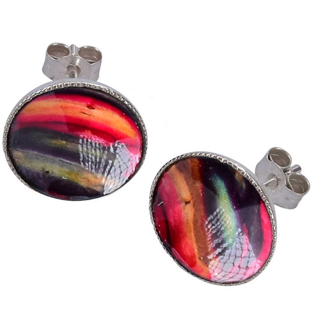 Heathergems Round Sterling Silver Stud Earrings with Milled Edge