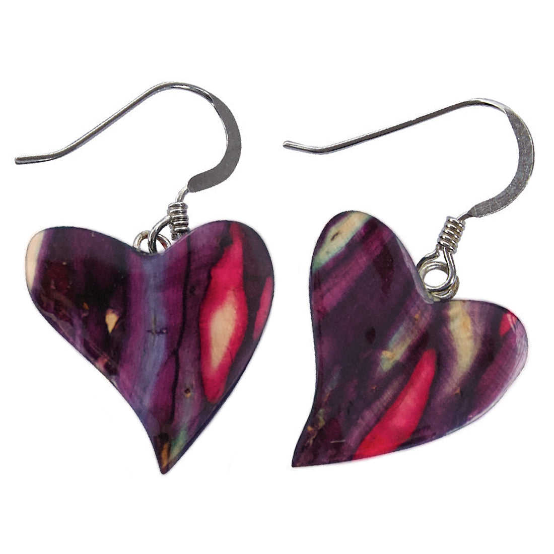 Heathergems Quirky Heart Heather Sterling Silver Drop Earrings